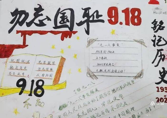 版权可商用九一八纪念日勿忘国耻强我中华一起来学习纪念九一八手抄报