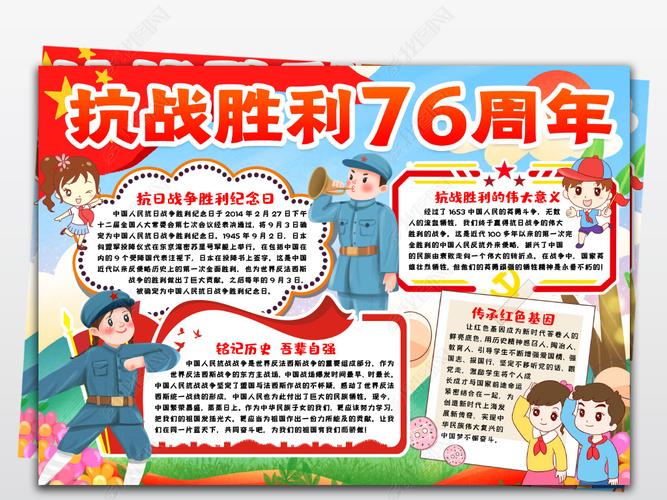 原创纪念抗战胜利76周年电子手抄报小报模版版权可商用