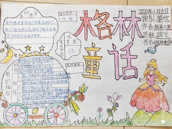 故事手抄报原创格林童话小报模板读书亲子阅读好书推荐卡线描手抄报