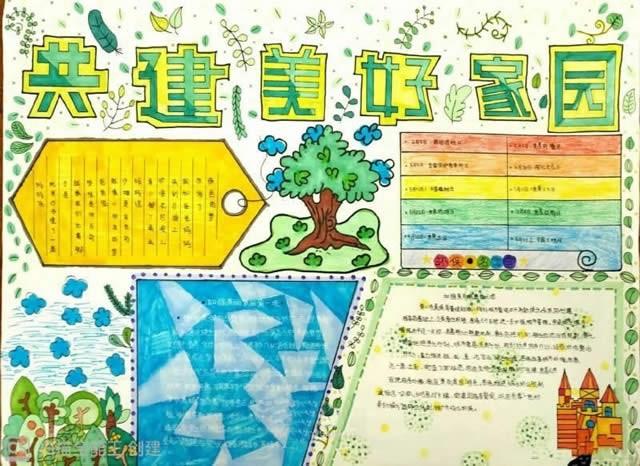 大手拉小手共建美好家园主题手抄报图片手抄报版面设计-学笔画