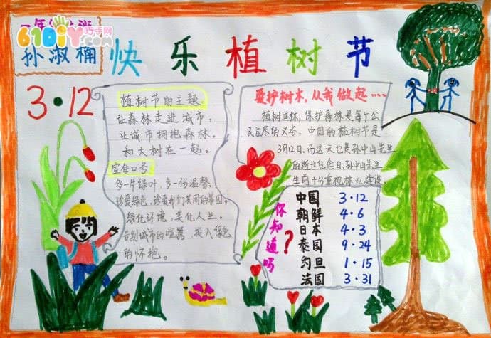 小学生植树节手抄报作品