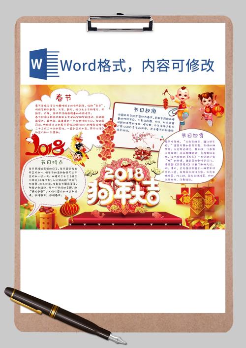 手抄报小报  节日手抄报 喜庆吉祥中国年迎新年小报word模板