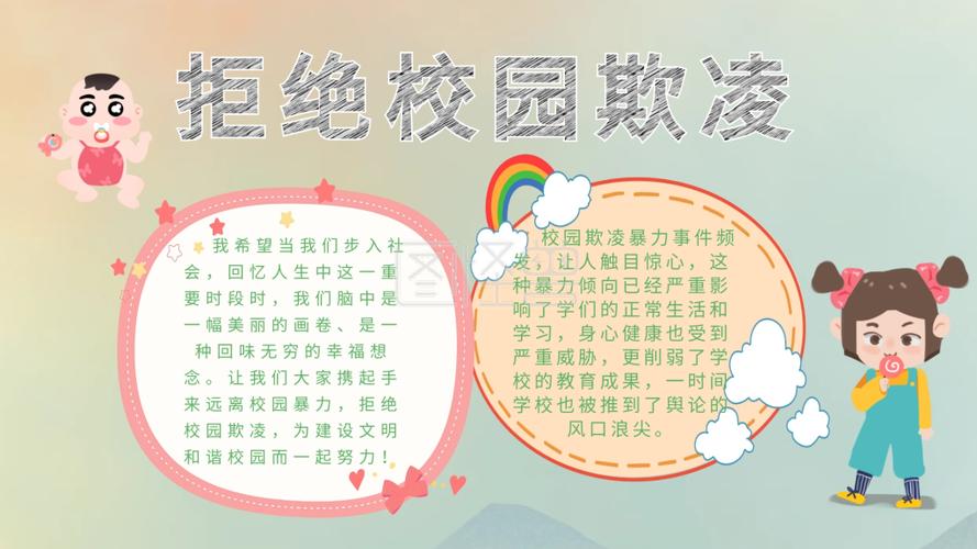 《创意卡通创意拒绝校园欺凌手抄报海报》在线图片设计制作点击编辑