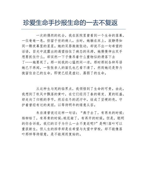 珍爱生命手抄报生命的一去不复返文字稿docx1页