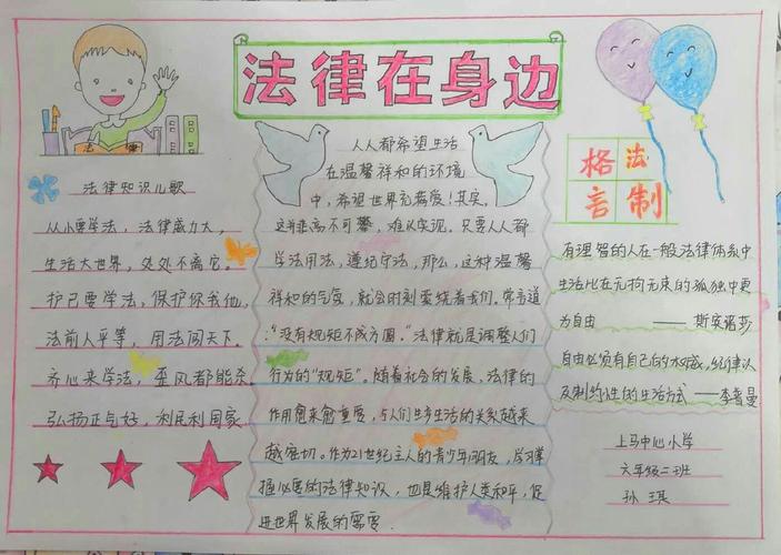 上马中心小学六年级二班《法律在身边》主题征文和手抄报活动展示.