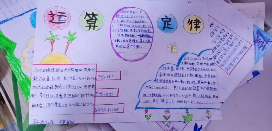 巧用运算定律快乐无限一镇头小学四年级4班数学手抄报