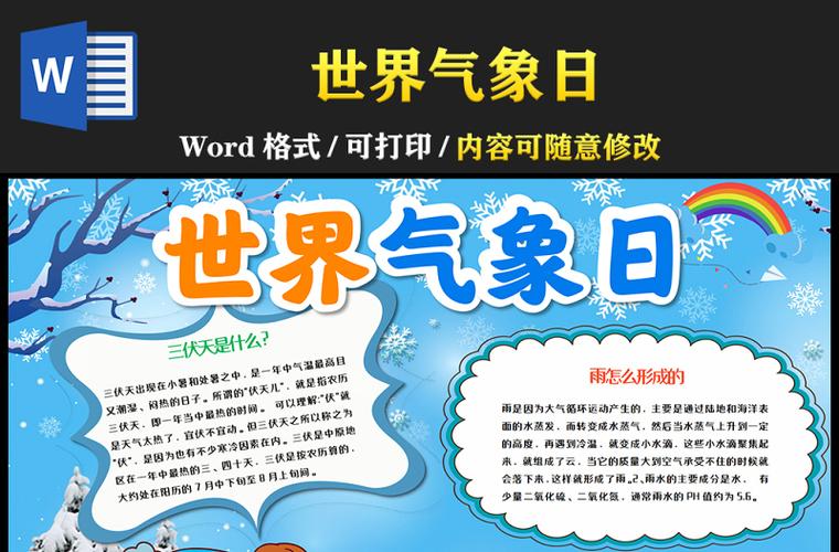 2022世界气象日手抄报卡通风323世界气象日知识宣传电子小报模板下载