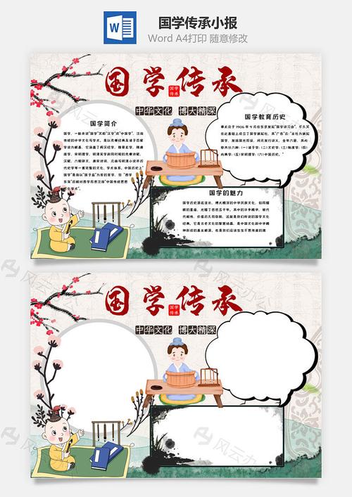 插画风国学传承小报word手抄报