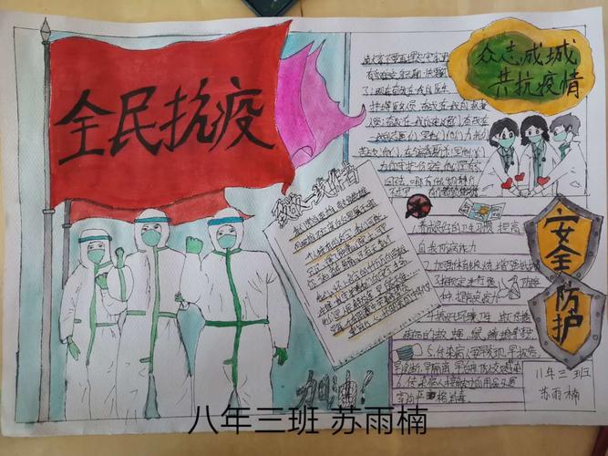 黑龙江省富裕县励志民族中学抗击疫情书画手抄报作品展八年级