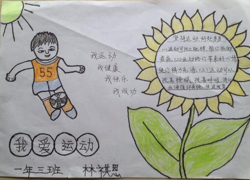 体育运动描边涂色简报阳光体育线描小学生爱运动手抄报图片