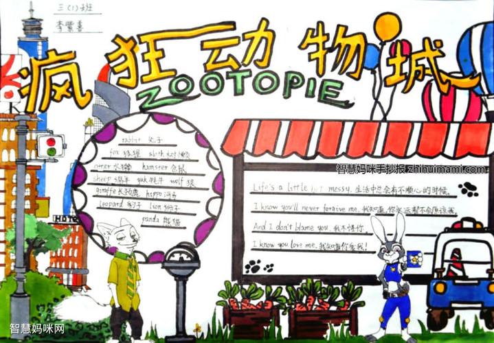 疯狂动物城英语手抄报绘画9张