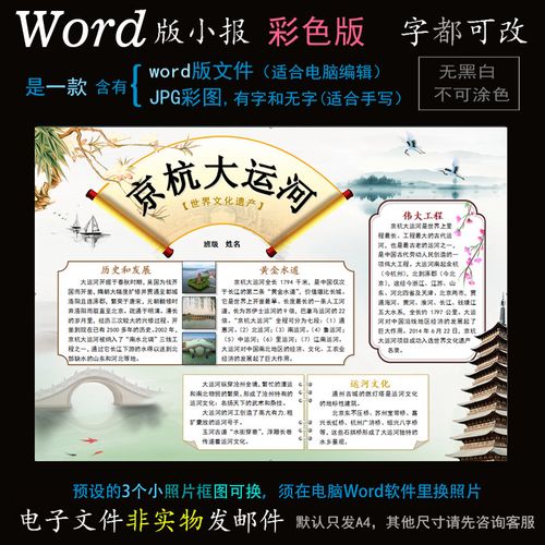 ys19地理小报word模板电子版手抄报世界文化遗产京杭大运河简报