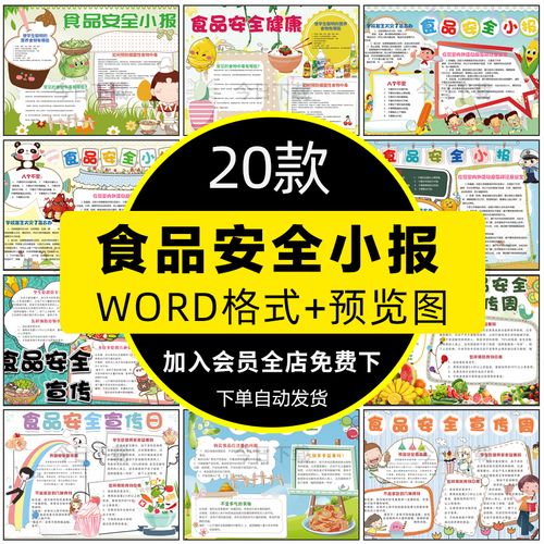 食品安全电子小报手抄报模板word儿童小学生安全健康饮食wps素材