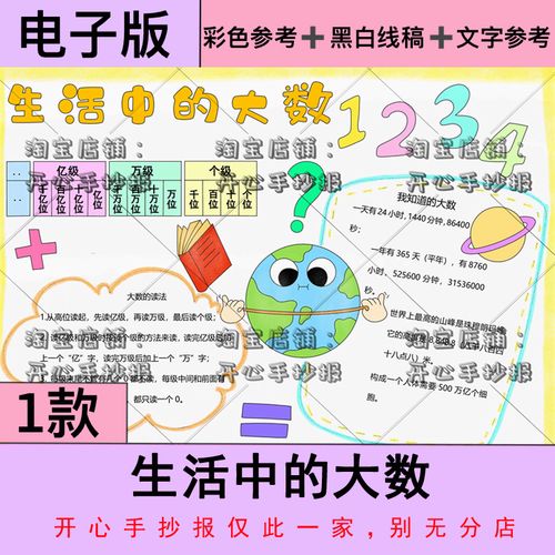 生活中的大数手抄报小学生大数的认识数学小报黑白线稿8ka3a4