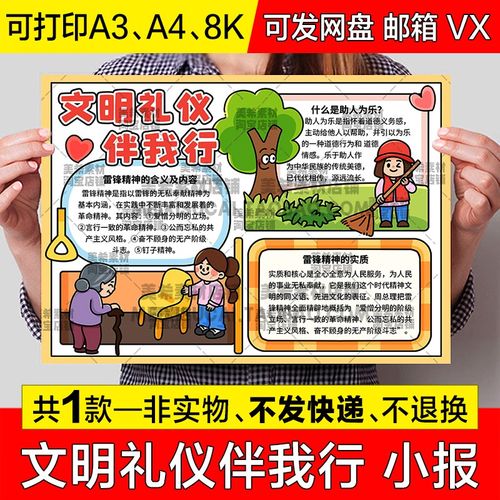 文明礼仪伴我行手抄报小学生八礼四仪讲文明懂礼貌电子版小报模板