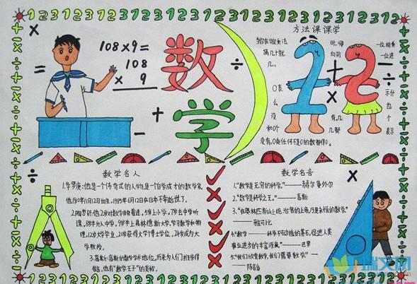 快乐数学手抄报模板   在孩子们小学二年级漂亮好看的数学手抄报