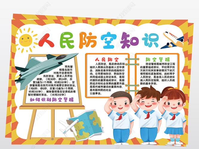 原创人民防空知识小报模板防灾常识线描手抄报素材版权可商用