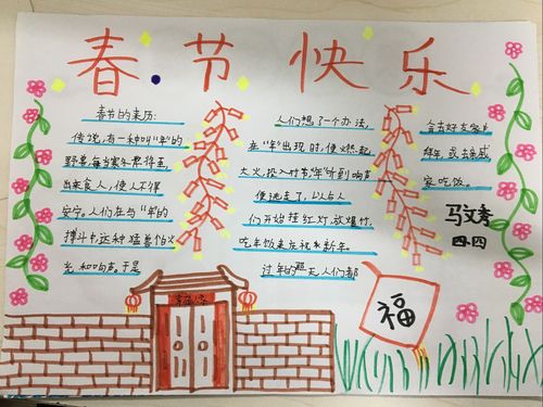 围子小学4.4寒假优秀作业展示春节手抄报