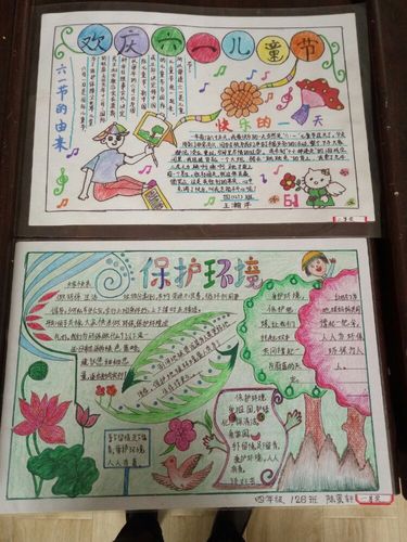 六一将至方山县城内小学举办书法绘画手抄报贴画