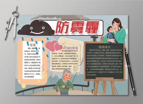 防雾霾保护环境手抄报黑白线描小报图片