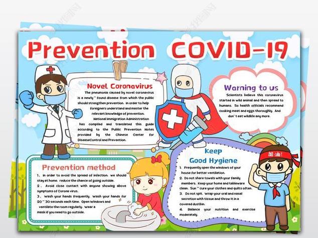预防新型冠状病毒新冠肺炎疫情英文英语介绍小报手抄报模板