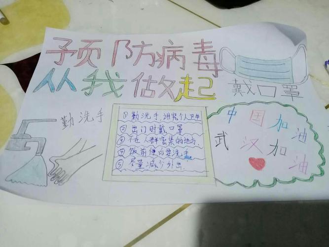 众志成城 抗击疫情 湖屯镇中心小学三年级巧手绘制抗疫主题手抄报