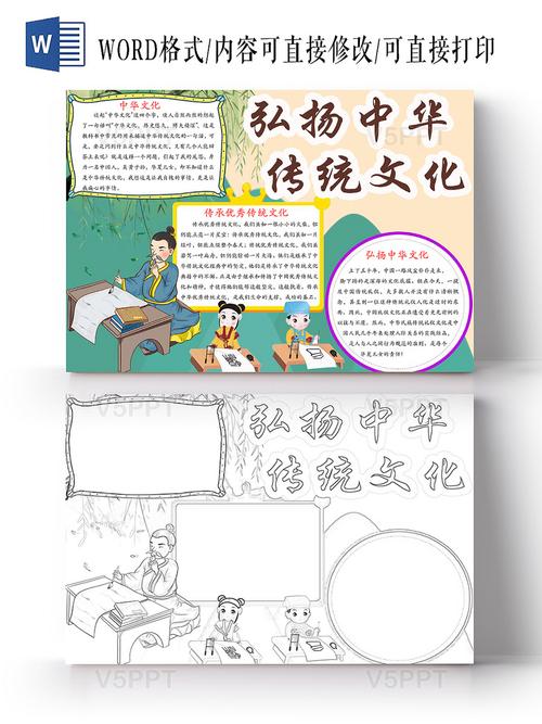 赞芽ppt 小学生手抄报 简约可爱弘扬中华传统文化小报word模板v5ppt为