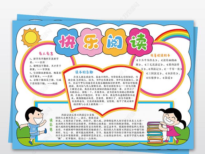 原创快乐阅读小报小学生好书推荐读书手抄报电子边框通用模板版权可