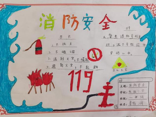 消防安全记心中东张小学一年级消防安全手抄报