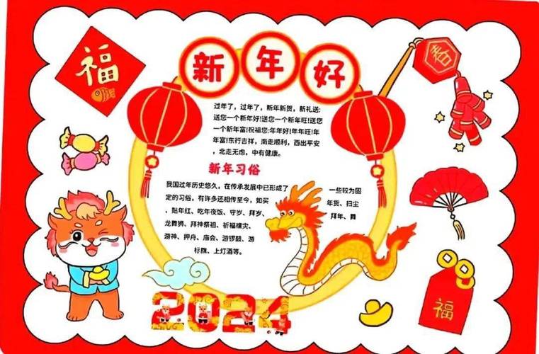 小学生手抄报 新年手抄报2024龙年手抄报怎么画含