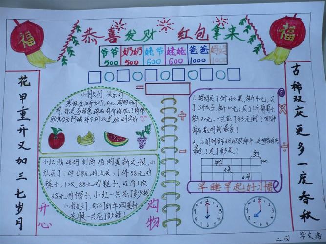 新年恭喜发财红包拿来新年红包手抄报设计