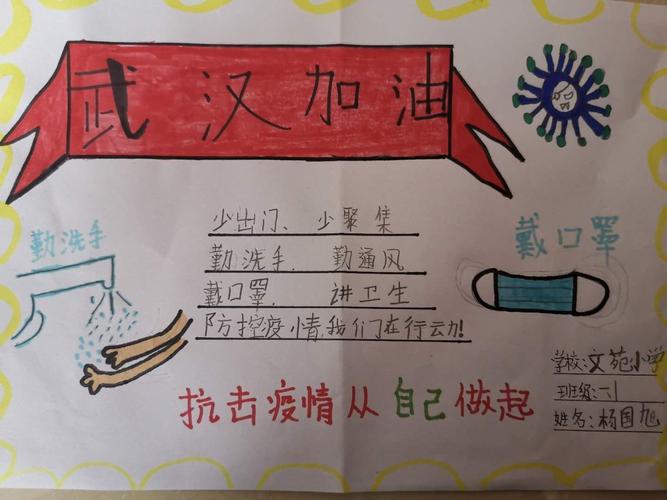 执笔为刃以画战疫文苑小学一年级一班抗击疫情手抄报作品展