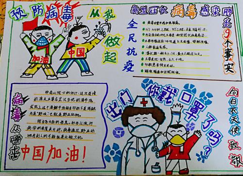 手抄报篇同心抗疫中国加油饶洋镇中心小学校本部学生书画征文