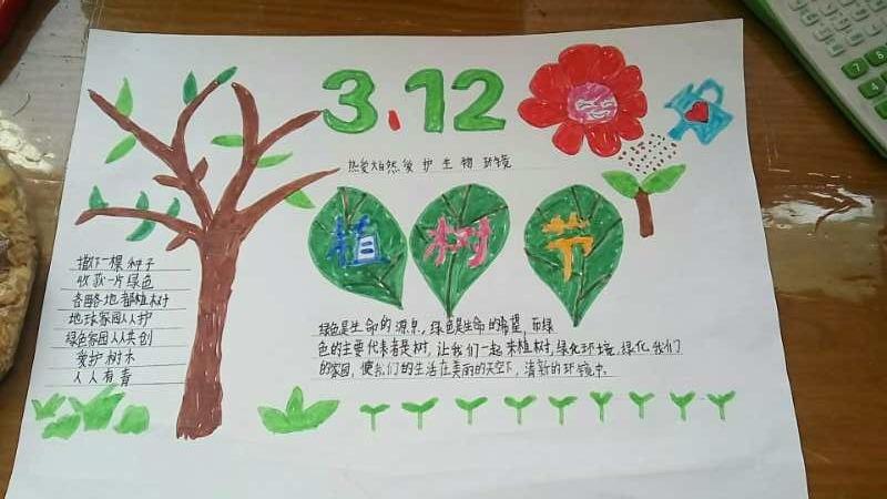 植树节我来添点绿下里小学五年级二班植树节手抄报