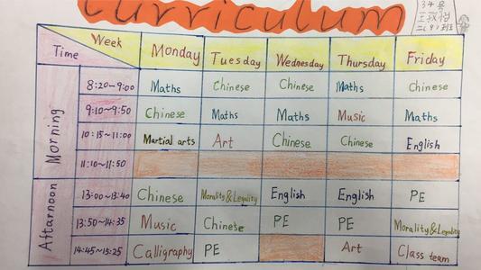 以英语课程表为主题的手抄报 英语课程表手抄报