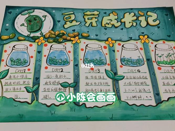 绿豆豆芽成长记小学生作业自然笔记手抄报