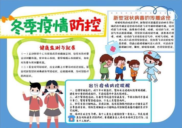 2022冬季疫情防控手抄报蓝色卡通风中小学生冬季疫情防控宣传手抄报