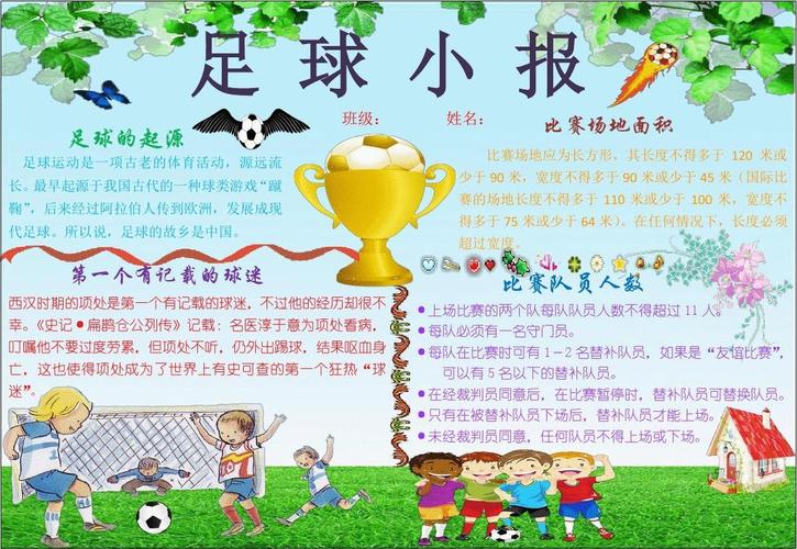 足球小报 中小学生快乐足球运动小报 a4横排 电子小报手抄报word模板