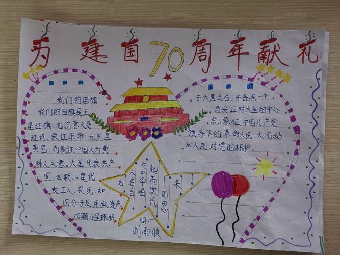 热爱祖国临沂九曲小学2016级一班庆祝建国70周年手抄报展评