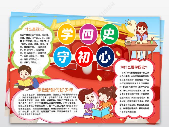 word学四史争做新时代好少年小报红色历史教育小报手抄报