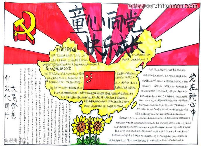 儿童节童心向党主题手抄报绘画