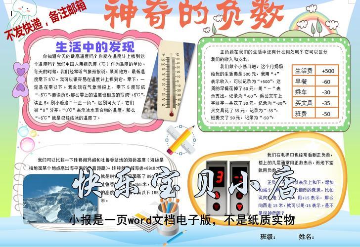 五年级的数学正负数手抄报小学四年级数学手抄报图片大全数学手抄报