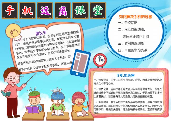 手机远离课堂手机的危害手抄报学生校园文明a4小报模板下载docx3页