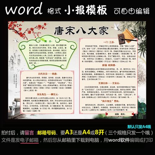 y034电子小报word版简报语文手抄报模板唐宋八大家