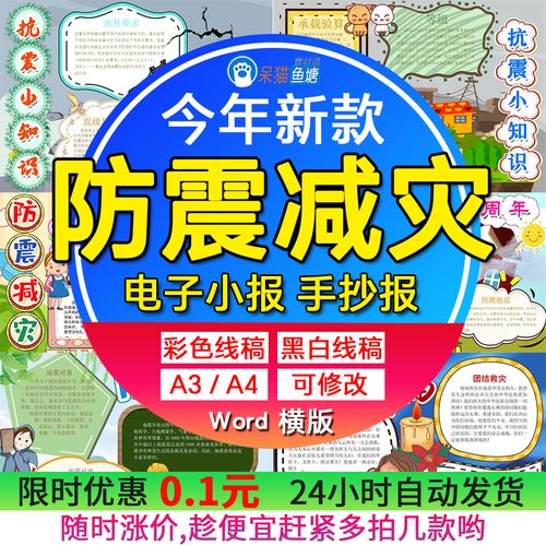 小学生防震减灾手抄报电子版自然灾害地震避难救灾小知识小报线稿