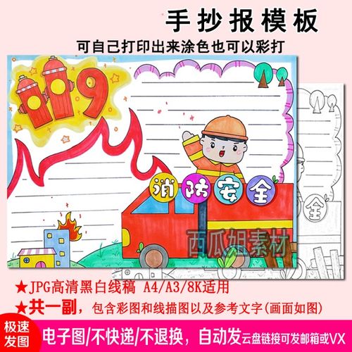 预防消防安全119手抄报模板电子版小学生专用素材图片学校幼儿园