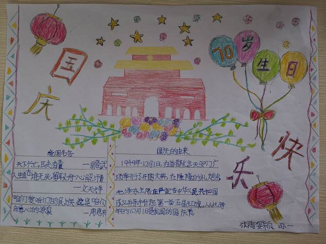 热爱祖国临沂九曲小学2016级一班庆祝建国70周年手抄报展评