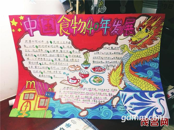 茂名市第二小学六3班黄钰滢同学手抄报作品《中国食物40年发展》被