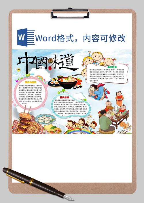 中国味道美食文化手抄报word模板