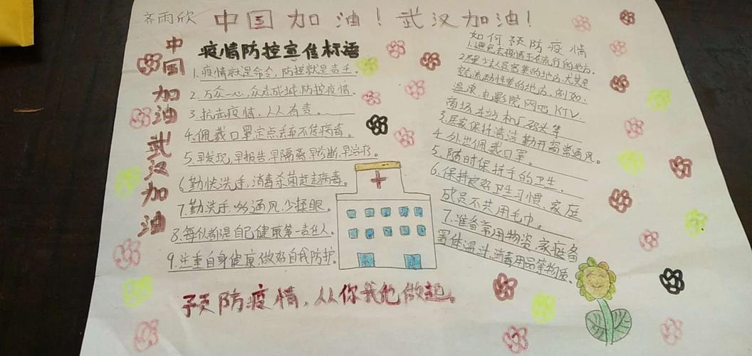 众志成城阳谷县实验小学一年级十二班学生绘制手抄报为武汉加油